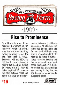 1993 Horse Star Daily Racing Form 100th Anniversary #16 Sam Hildreth Back